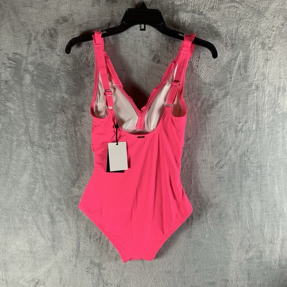 DKNY Women's Swimsuit 4 One Piece Pink Ruffle Underwire Plunge Tummy Control NWT - Picture 2 of 8